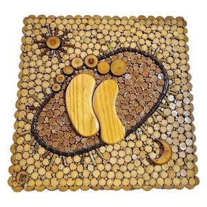 Celestial Sun moon feet Log art Studio wood glazed artwork rustic